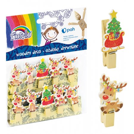 Ozdoby drewniane spinacz Renifer 10 szt. /  Fiorello