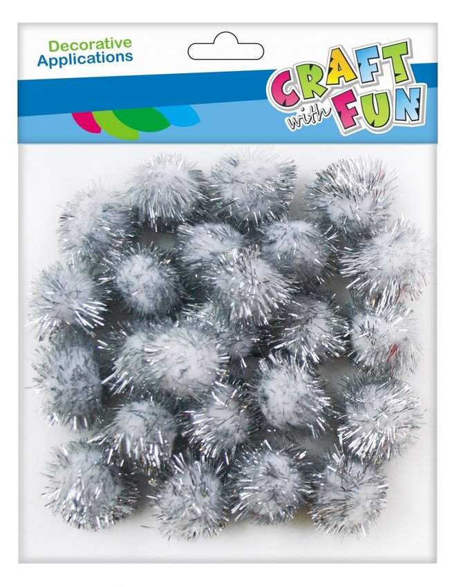 Ozdoba dekoracyjna Pompony białe  brokatowe  /Craft With Fun 463930