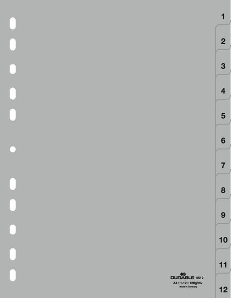 Przekładki A4 PP 1-12 Szare /Durable 651210