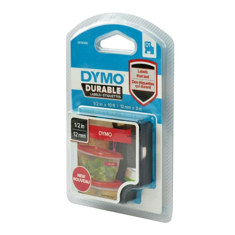 Taśma Dymo D1 Durable - 12 mm x 3 M - Biały/Czerwony