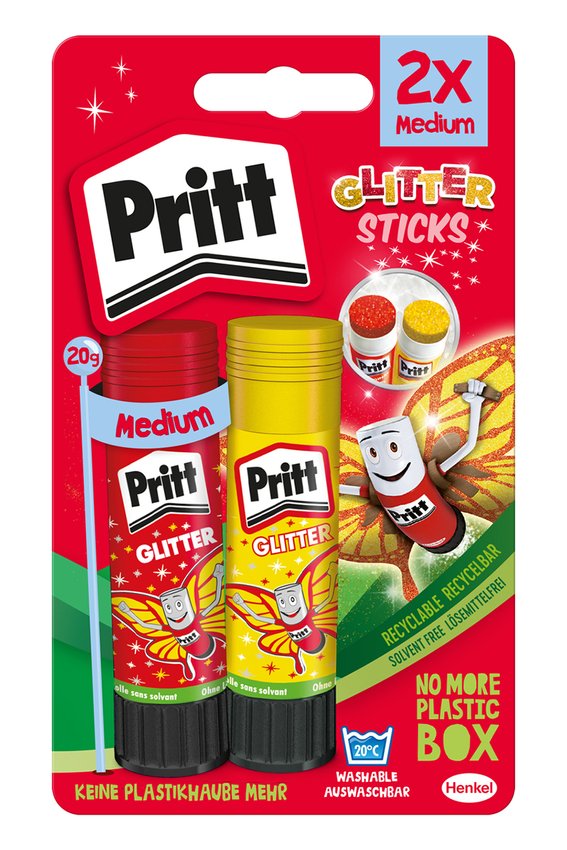 Klej w sztyfcie PRITT z brokatem 2x20g blister mix kolorów