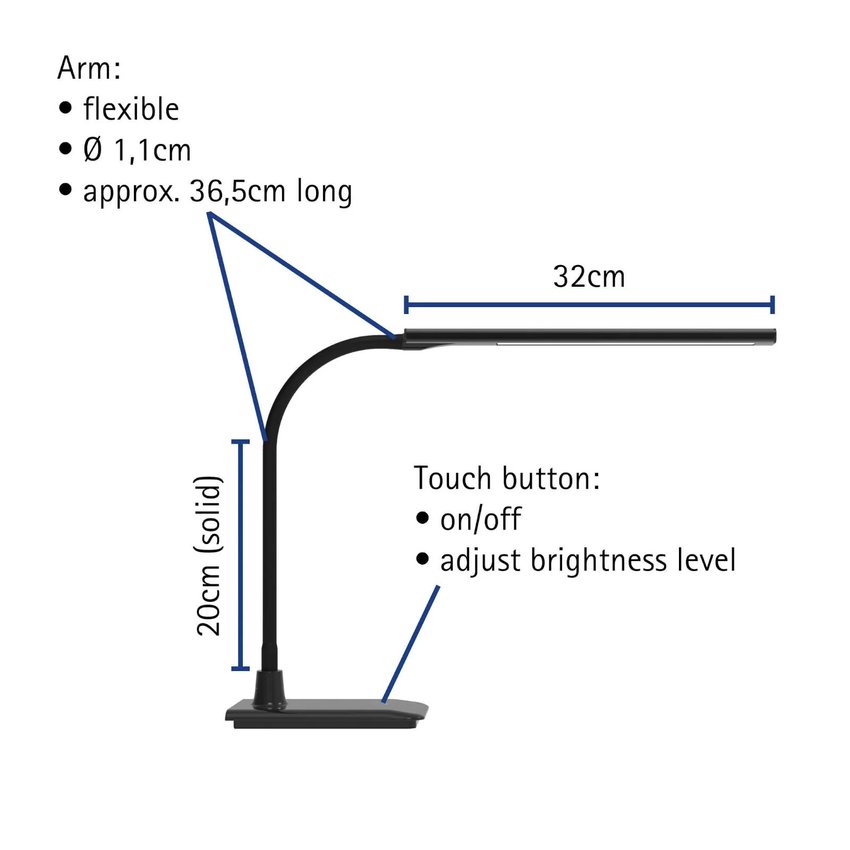 Lampa Biurkowa Led Maulpirro, Możliwość Regulacji Światła, Z Podstawą Czarna