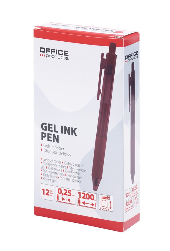 Długopis automatyczny żelowy OFFICE PRODUCTS  gr. linii 025mm dł. linii 1200m czerwony