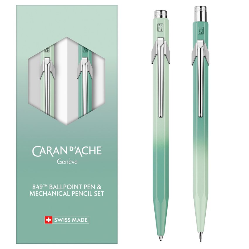 Zestaw długopis 849 i ołówek 844 CARAN D'ACHE Misty Forest w etui zielony