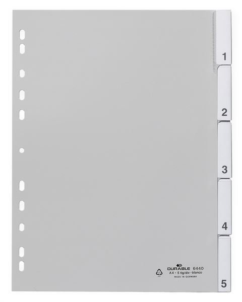 Przekładki do Segregatorów 1-5 Indeksy Zgrzane PP A4 Szary /Durable 644010