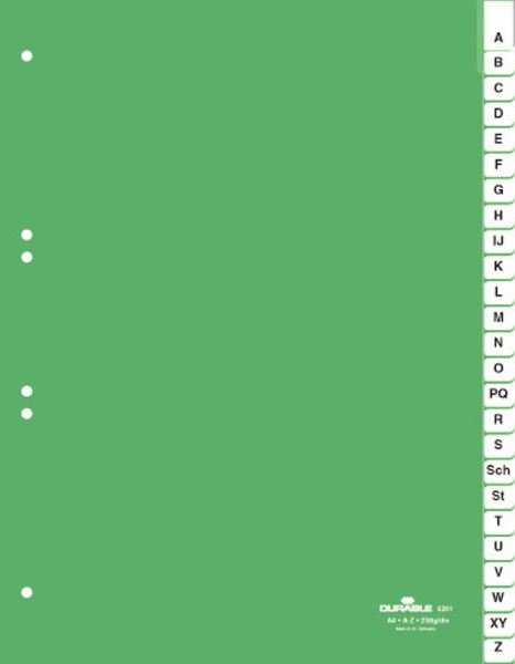 Przekładki do Segregatorów A-Z (25) Strona tytułowa Zgrzane PP A4 Zielone /Durable 620105