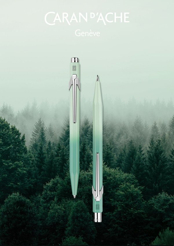 Zestaw długopis 849 i ołówek 844 CARAN D'ACHE Misty Forest w etui zielony