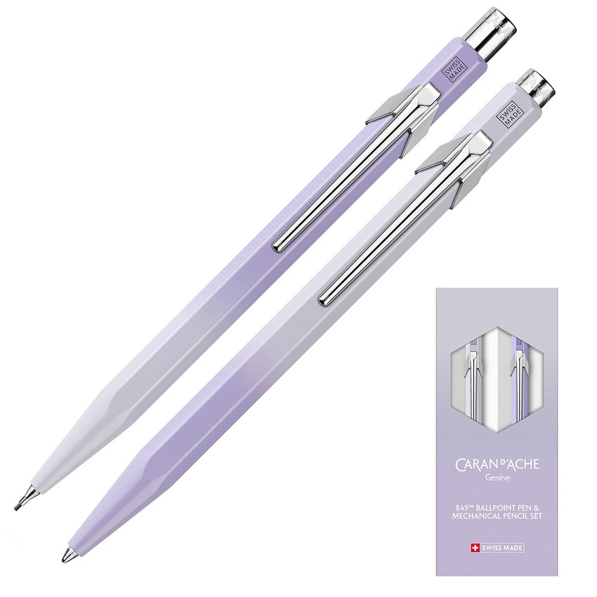 Zestaw długopis 849 + ołówek 844 Caran d’Ache Blooming Lavender w etui liliowo-szary
