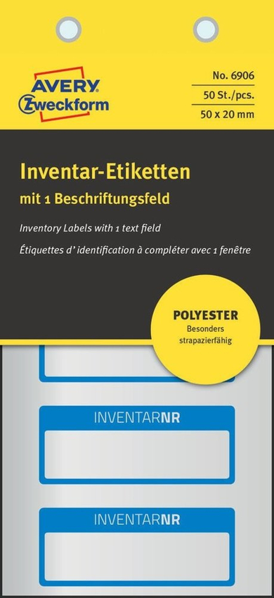 Etykiety Inwentaryzacyjne Avery 50x20 10/A4 A'5 Srebrno-Niebieskie No.6906