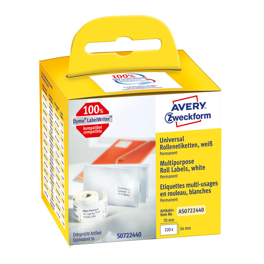 Uniwersalne Etykiety W Rolce Do Termodruku Avery 54x70 mm 1 Rolka/320 szt. AS0722440