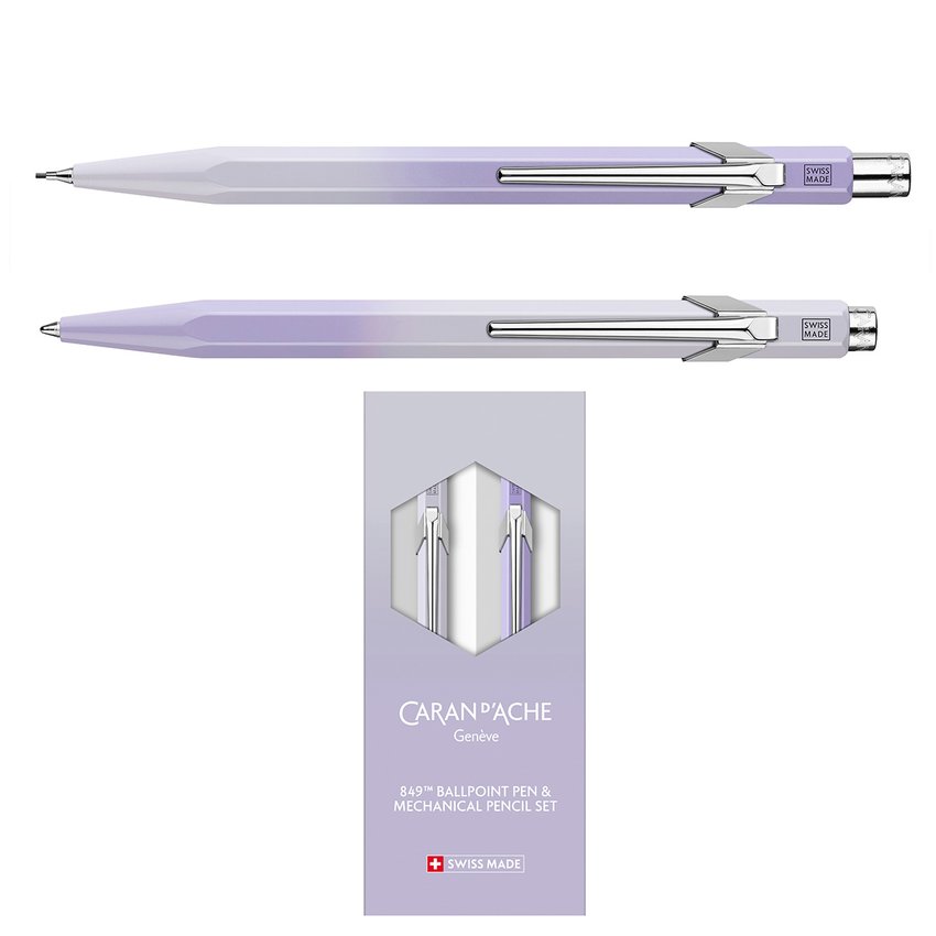 Zestaw długopis 849 + ołówek 844 Caran d’Ache Blooming Lavender w etui liliowo-szary