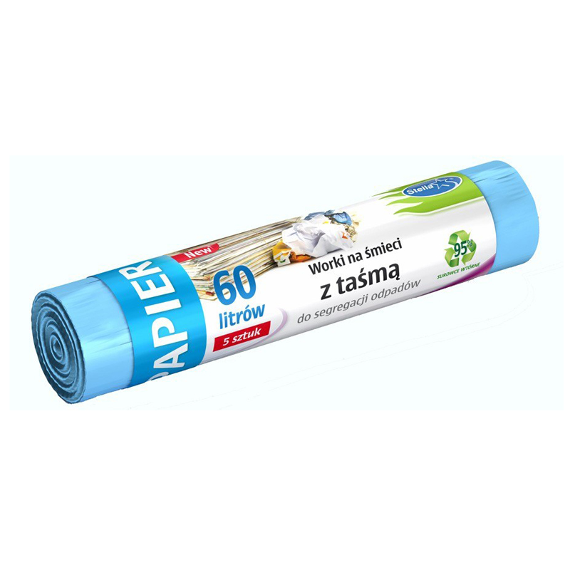Worki Na Śmieci LDPE Do Segregacji Odpadów Papierowych 60L A'5 z Taśmą Ściągającą Niebieskie /Stella