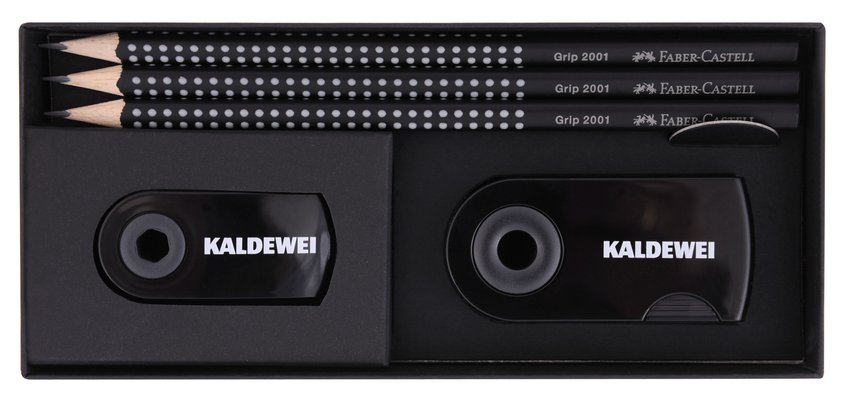 B2B Zestaw Z Logo Wokół Ołówka Black (3 Ołówki+Gumka Sleeve Mini+Temperówka Sleeve) Faber-Castell