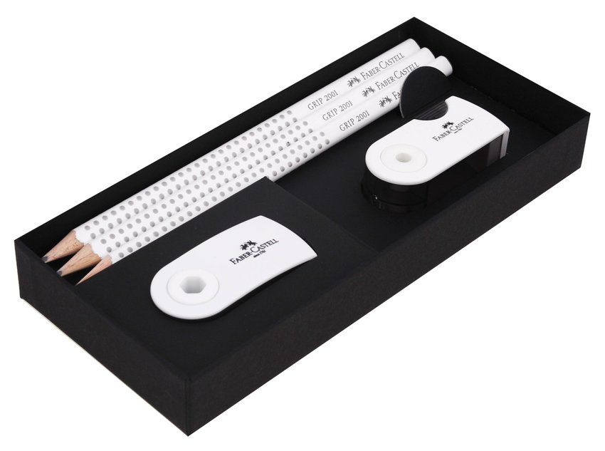 Zestaw Wokół Ołówka Mini White (3 Ołówki+Gumka Sleeve Mini+Temperówka Sleeve Mini) Faber-Castell