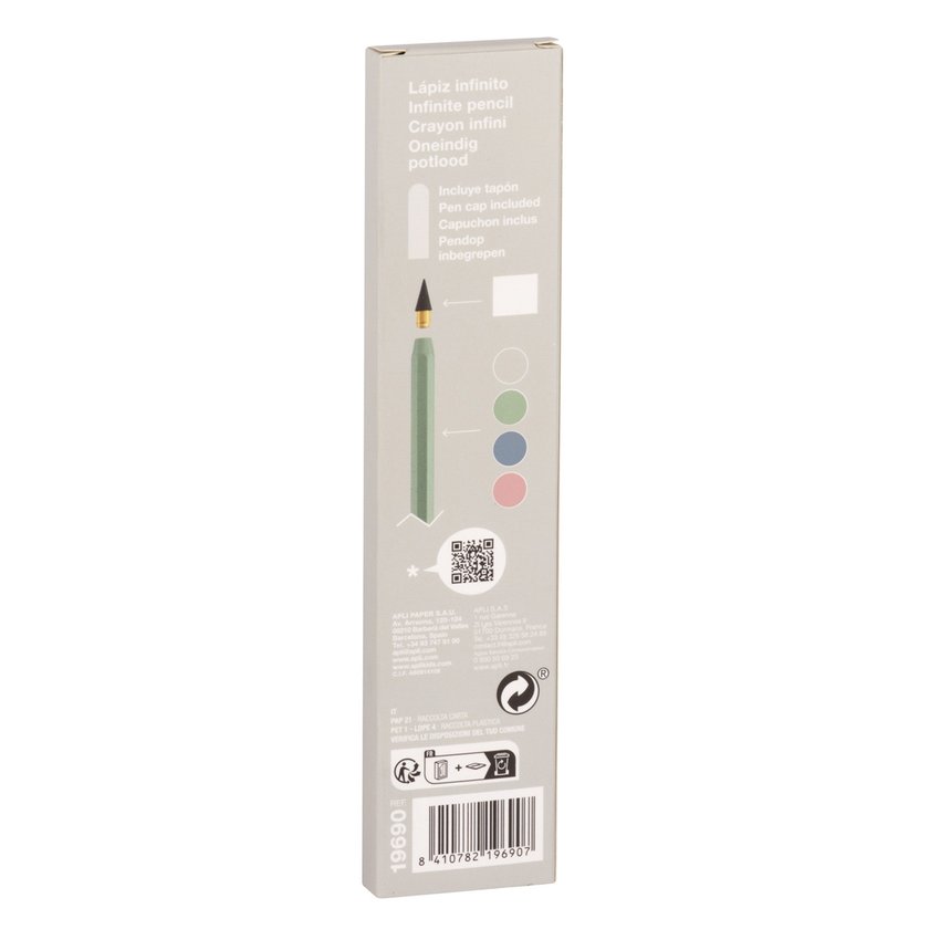 Ołówek wieczny APLI Infinite HB pudełko kart. z zawieszką szary