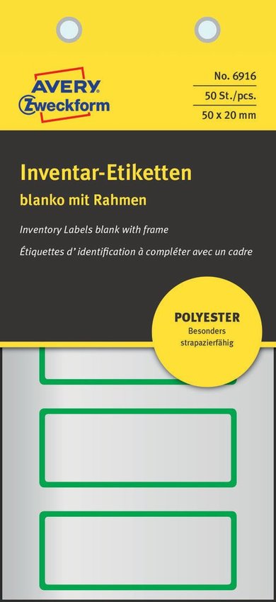 Etykiety Inwentaryzacyjne Puste Avery 50x20 10/A4 A'5 Srebrno-Zielone No.6916