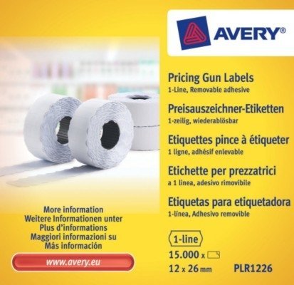 Usuwalne Etykiety Cenowe w Rolce do Metkownicy Jednorzędowej Avery 26x12 10/Rol. A'1500 Białe No.PLR1226