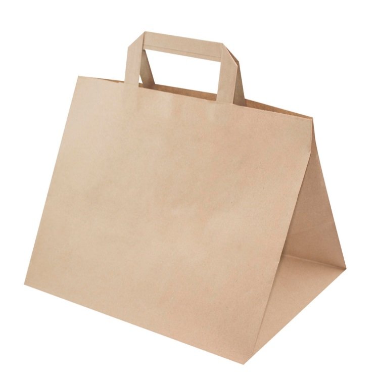 Torba Papierowa Brązowa z Rączką  Płaską 32x22x25cm 250szt.