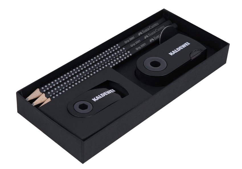 B2B Zestaw Z Logo Wokół Ołówka Black (3 Ołówki+Gumka Sleeve Mini+Temperówka Sleeve) Faber-Castell