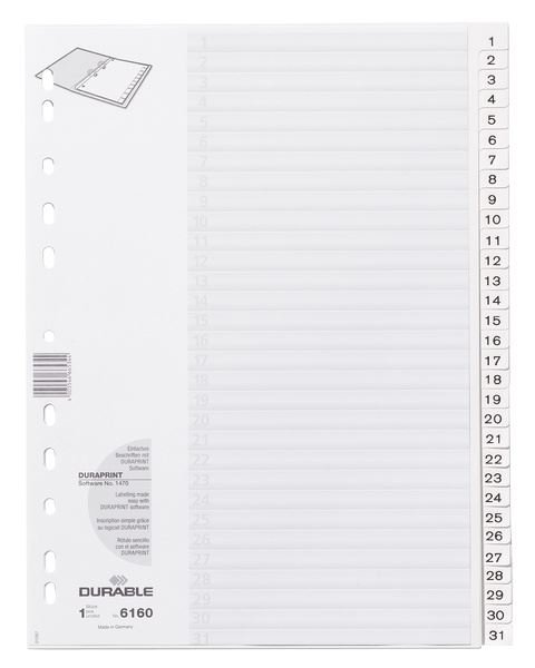 Przekładki do Segregatorów 1-31 Strona Tytułowa PP A4 Białe /Durable 616002
