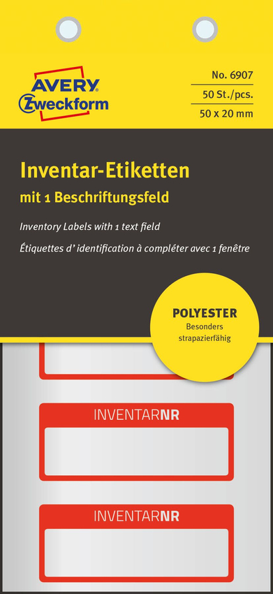 Etykiety Inwentaryzacyjne Avery 50x20 10/A4 A'5 Srebrno-Czerwone No.6907