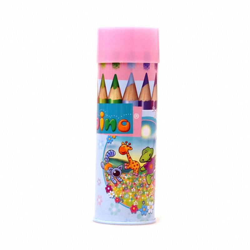 Kredki Bambino 12kol. w Drewnie Metalowa Tuba + Temperówka (Różowa) /St.Majewski