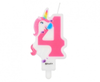 Świeczka cyferka 4, z Jednorożcem, 7,8 cm  /GoDan