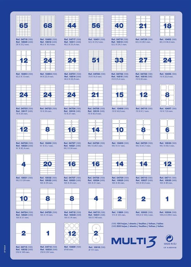 Etykiety Uniwersalne Multi 3 70X36mm Prostokątne Białe 100 Ark.