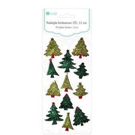 Naklejki Brokatowe 3D - Choinki 12szt. /DpCraft