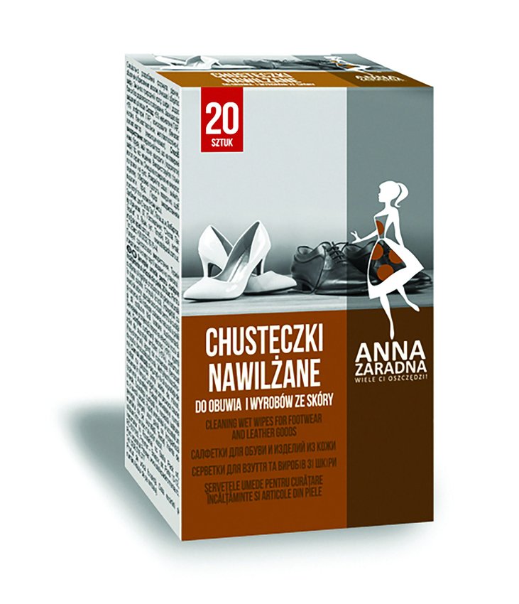 Chusteczki nawilżane ANNA ZARADNA do obuwia i wyrobów ze skóry 20 saszetek białe chusteczki