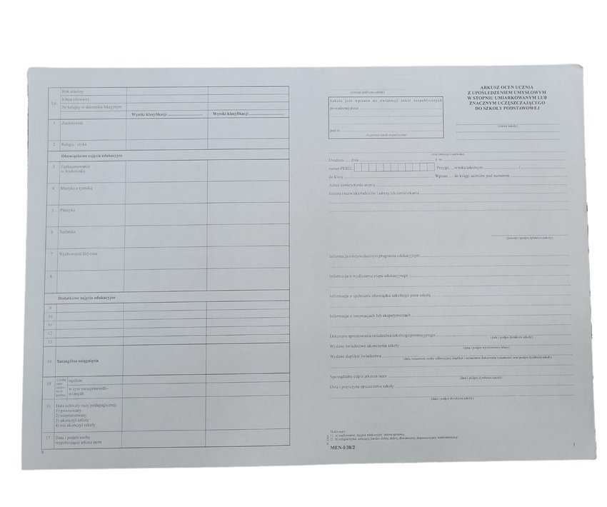 Arkusz Ocen MEN-I/38/2 dla Uczniów z Upośl. Szk. Podst. /W-X