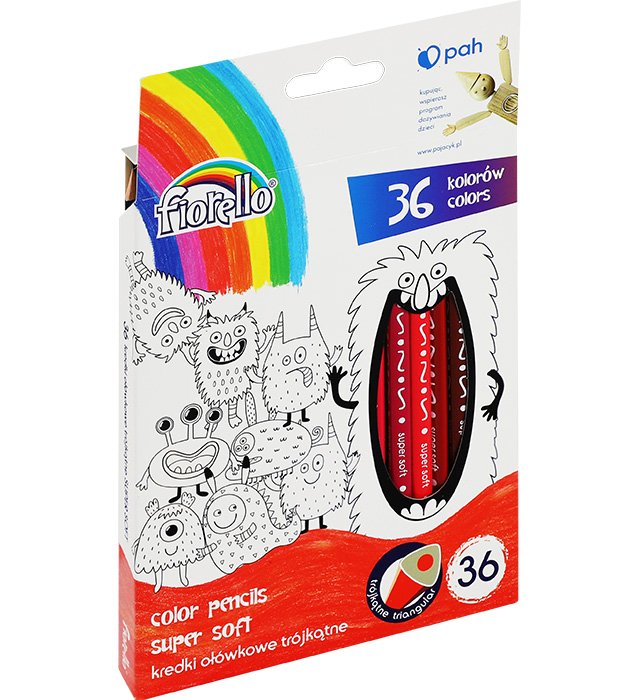 Kredki FIORELLO Super Soft 36 kol. ostrz. trójkątna