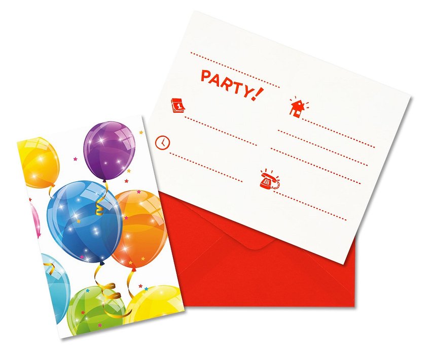 Zaproszenia z kopertą "Sparkling Balloons" 6 szt.  /GoDan