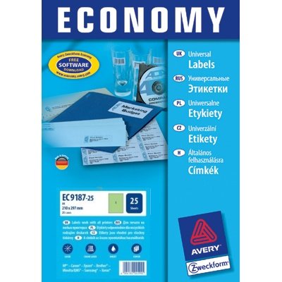 Etykiety Samoprzylepne Economy Europe100 by Avery 210x297 1/A4 A'25 Zielone No.EC9187-25 [ WYPRZEDAŻ ]
