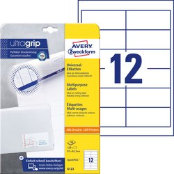Etykiety Samoprzylepne Usuwalne UltraGrip Avery Office&Home 97x42,31 12/A4 A'10 Białe No.6123