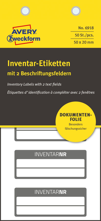 Etykiety Inwentaryzacyjne 2 Liniowe NoPeel Avery 50x20 10/A4 A'5 Srebrno-Szare No.6918