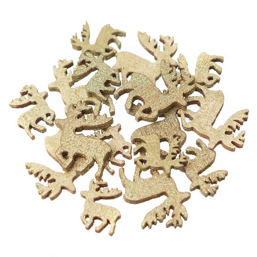 Kształty z Drewna 16szt. [DPDN-128] Renifery Złote Brokat /DpCraft