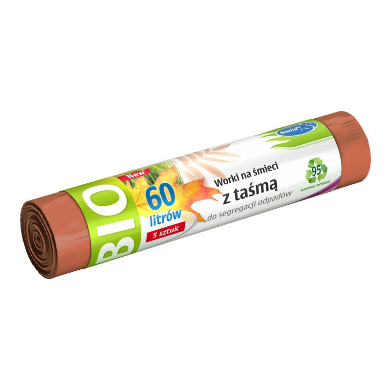 Worki Na Śmieci LDPE Do Segregacji Odpadów „BIO” 60L A'5 z Taśmą Ściągającą Brązowe /Stella