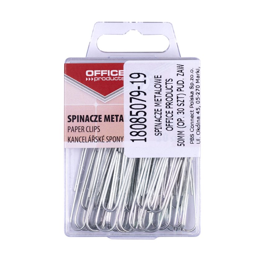 Spinacze metalowe OFFICE PRODUCTS 50mm w pudełku 30szt., srebrne