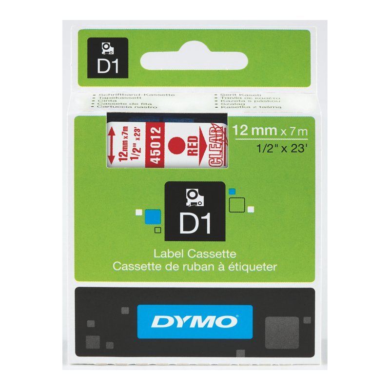 Taśma Dymo D1 - 12 mm x 7 m, Czerwony / Przezroczysty