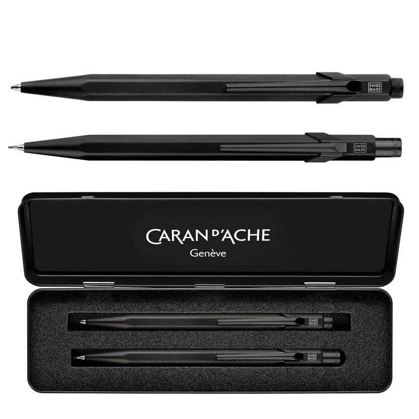 Zestaw długopis 849 i ołówek 844 CARAN D'ACHE Black Code w etui czarny
