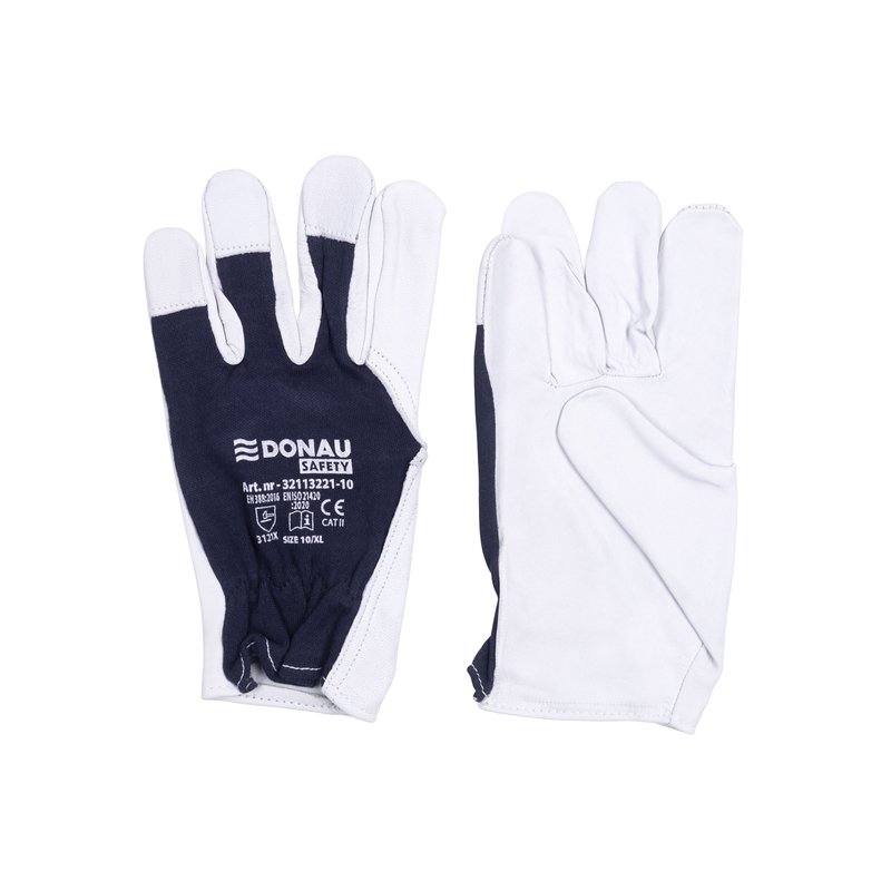 Rękawice Robocze Donau Safety Skóra Kozia Po Stronie Dłoni Ściągacz Rozm. 11/XXL Biało-Granatowe /DONAU SAFETY