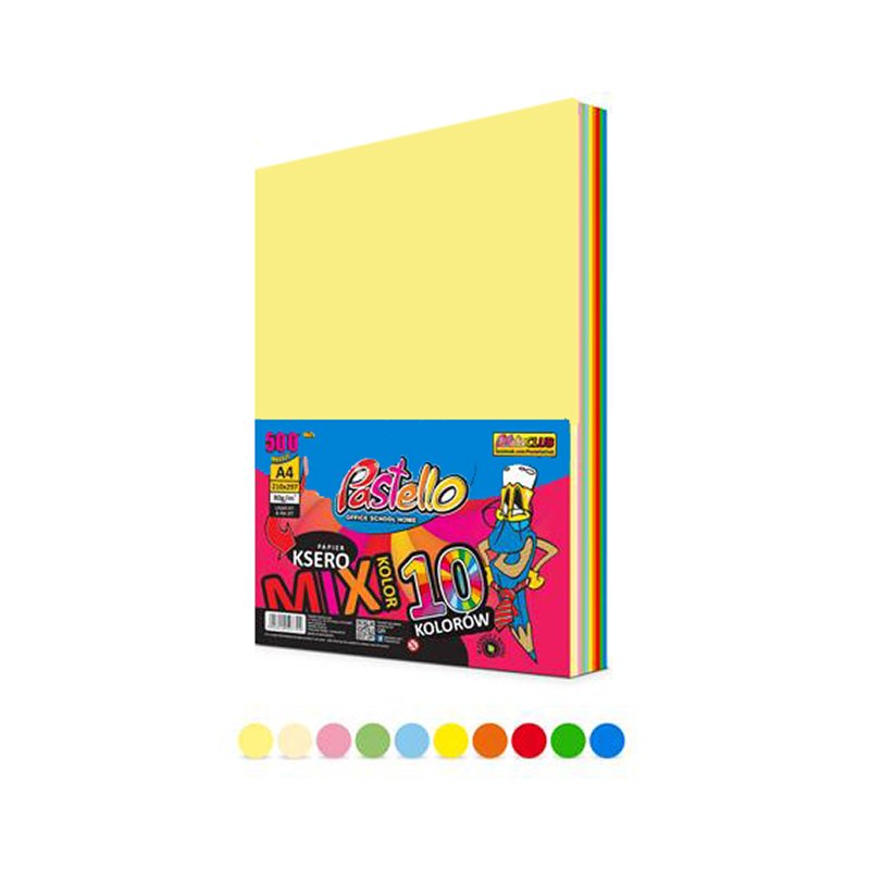 Papier Xero A4 80g A'500 (10 kol.) Mix Pastel/Intensywny /Pastello