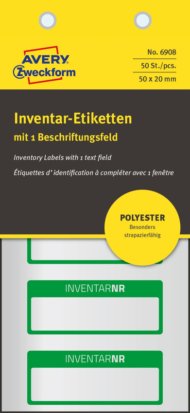 Etykiety Inwentaryzacyjne Avery 50x20 10/A4 A'5 Srebrno-Zielone No.6908