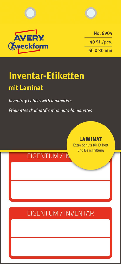 Etykiety Inwentaryzacyjne Avery 60x30 10/A4 A'4 Biało-Czerwone No.6904