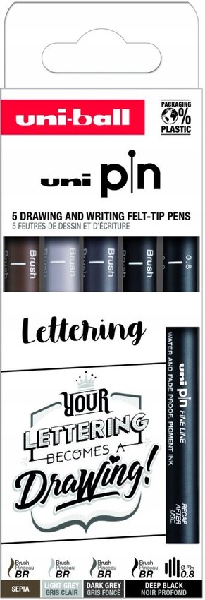 Cienkopis Kreślarski Uni Pin-200 5szt. Lettering