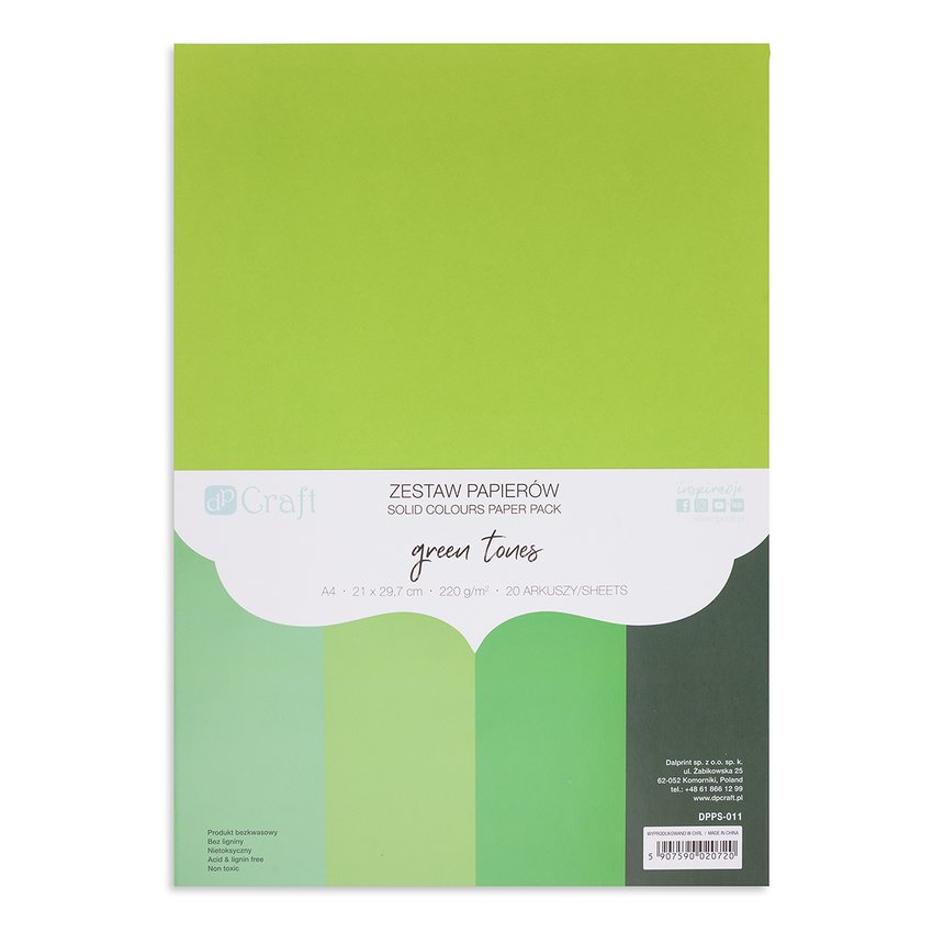 Zestaw Papierów 220G - Green Tones A4 20 Ark.  /DpCraft