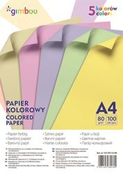 Papier Kolorowy Gimboo A4 100 Arkuszy 80Gsm 5 Kolorów Pastelowych