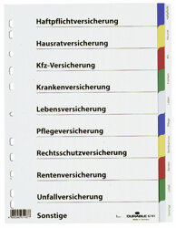 Przekładki do Segregatorów Czyste (10) Spis Treści Wykaz PP A4 Mix Kolorów /Durable 674127