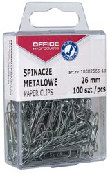 Spinacze Metalowe Office Products 26mm W Pudełku 100Szt. Srebrne